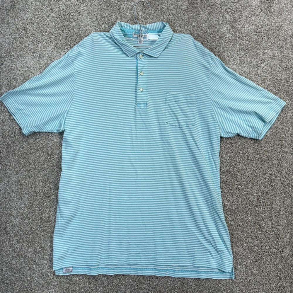 Peter Millar Polo Shirt Mens XL Teal White Striped Tailored Fit Pima Cotton